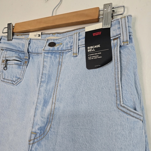 Levis Premium Ribcage Bell Jeans Blue super high rise Wide Leg Flare New - Picture 8 of 16